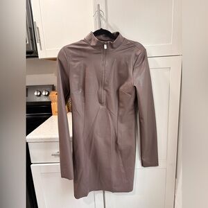 Forever 21 Brown Faux Leather Long Sleeve Mini Dress